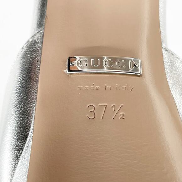 Gucci Silver Metallic Crystal GG Platform Ankle Strap Block Heel Pumps EU 37.5 - Picture 15 of 16